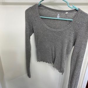 Grey crop top long sleeve sweater material